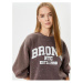 Koton College Sweatshirt Faded Effect Raised Crew Neck Cotton