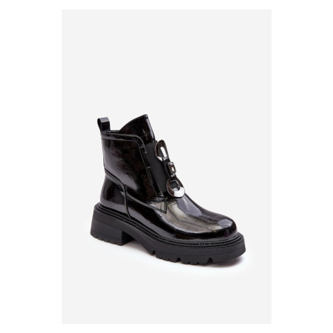 Patentované dámské kotníkové boty s ozdobou, černá S.Barski Kesi