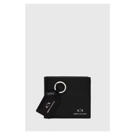 Kožená peněženka a klíčenka Armani Exchange černá barva, 958487 CC845