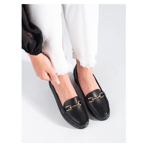 Pěkné mokasíny dámské černé na klínku