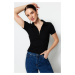 Trendyol Black Zipper Detail Fitted/Simple Polo Collar Ribbed Stretch Knitted Blouse