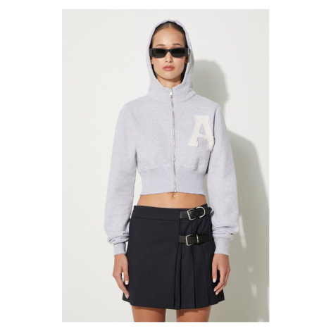 Bavlněná mikina AMBUSH Crop Hoodie dámská, šedá barva, s kapucí, melanžová, BWBB002F24FLE0020505