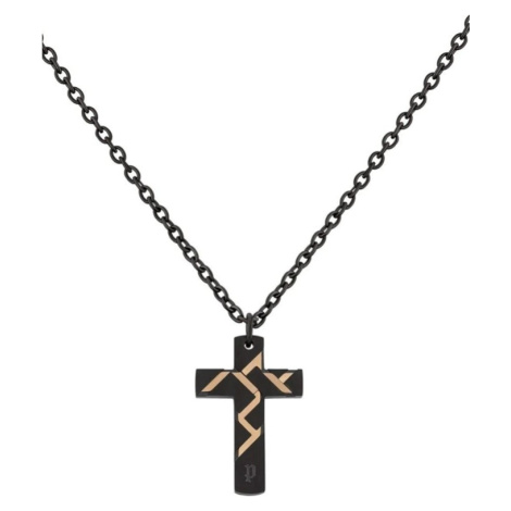 Police Černý ocelový náhrdelník s křížkem Munnar PJ26478PSBR01