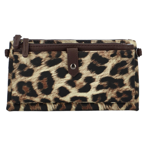 Trendová koženková dámská kabelka Fopi, leopard khaki/tmavě hnědá MaxFly