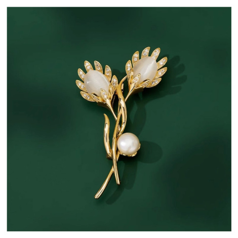 Éternelle Opálová brož s perlou a zirkony Isabelle B7299-XH2784 Zlatá