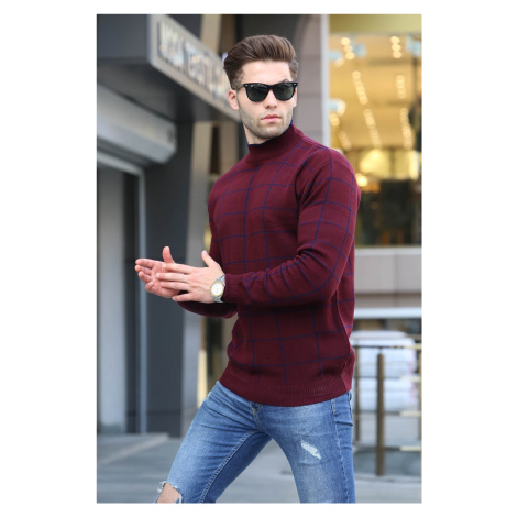 Madmext Claret Red Checked Knitwear Sweater 5796