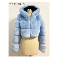 Crop kožich s kapucí krátká kožešinová bunda