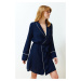 Trendyol Navy Blue Belted Piping Detailed Viscose Woven Dressing Gown