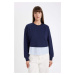 DEFACTO Navy Blue Relax Fit Crew Neck Both Detailed Basic Plain Sweatshirt