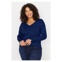 Trendyol Curve Navy Blue V Neck Button Detailed Knitwear Sweater