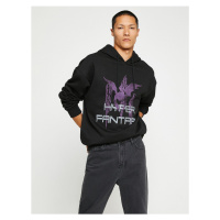 Koton Hooded Oversize Sweatshirt Raised Butterfly Printed Bat Sleeve