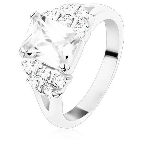 Prsten s rozdělenými rameny, čirý zirkonový obdélník, kulaté zirkony Šperky eshop