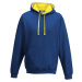 Just Hoods Unisex týmová kontrastní klokánka s kapucí, modrá královská modrá - žlutá, vel.S