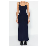 Trendyol Navy Blue Fitted Strappy Flexible Maxi Knitted Pencil Dress