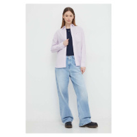 Košile s příměsí lnu Tommy Jeans fialová barva, relaxed, s klasickým límcem, DW0DW17735