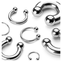 Ocelový piercing - podkova s lesklým povrchem ukončená kuličkami, tloušťka 3 mm - Tloušťka x prů