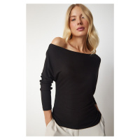 Happiness İstanbul Women's Black Boat Collar Knitwear Blouse