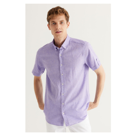 AC&Co / Altınyıldız Classics Men's Lilac Slim Fit Slim Fit Buttoned Collar Short Sleeved Linen S