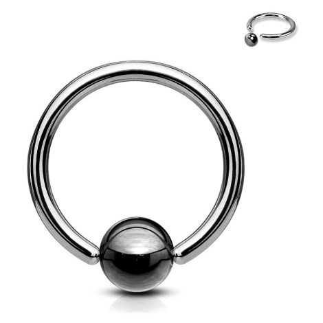Piercing z oceli 316L - kroužek s tmavě šedou kuličkou - Rozměr: 1,6 mm x 8 mm x 4 mm Šperky eshop