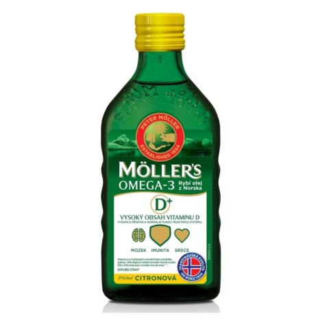 MÖLLER´S Omega 3 D+ olej z tresčích jater s citronovou příchutí 250 ml Möller´s