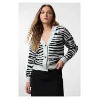 Trendyol Gray Soft Texture Zebra Patterned Knitwear Cardigan