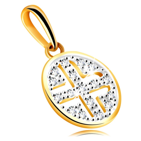 Diamantový přívěsek ze žlutého 14K zlata - kruh ozdobený brilianty, černé pokovení Šperky eshop
