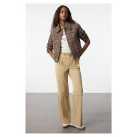 Trendyol Beige Straight Cut Elastic Waist Woven Trousers