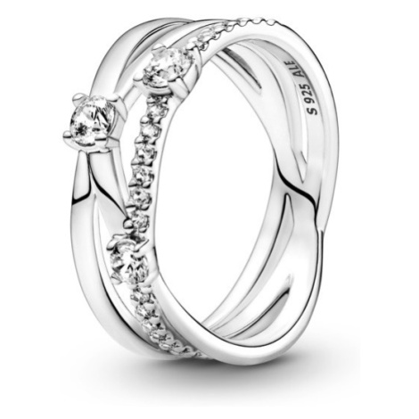Pandora Stříbrný propletený prsten se zirkony Timeless 199400C01 60 mm