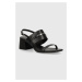 Kožené sandály Calvin Klein HEEL SANDAL 45 MET BAR LTH černá barva, HW0HW02056