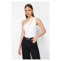 Trendyol White Cut Out Detailed Snap-on Knitted Bodysuit