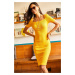 Olalook Women's Yellow Square Collar Short Sleeve Knitted Dress