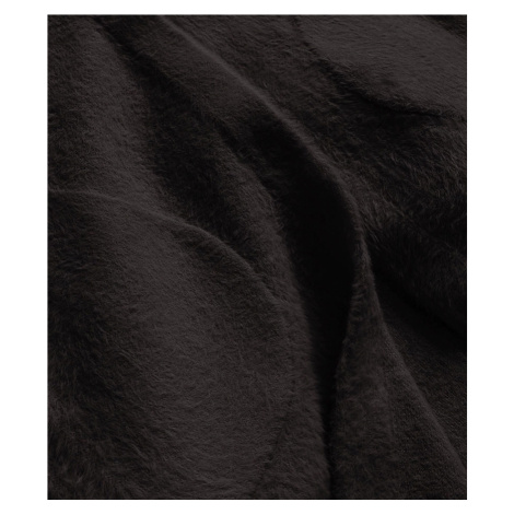 Tmavě hnědý dlouhý vlněný přehoz přes oblečení typu alpaka s kapucí (908) Made in Italy