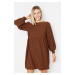 Trendyol Brown Flounce Skater/Waist Crap/Textured Mini Knitted Dress