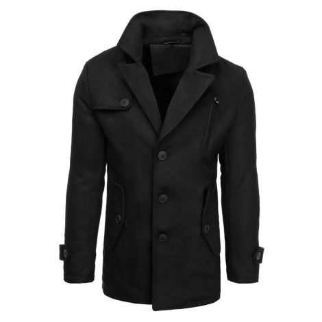 Pánský kabát černá barva s knoflíky a zipy CX0440 DStreet