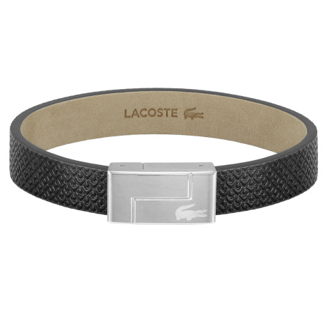 Lacoste Černý kožený náramek Monogram Leather 2040185 17,5 cm