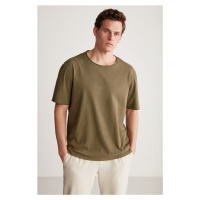 GRIMELANGE Davinson Men's Open Collar Oversize Fit 100% Cotton Khaki T-shir