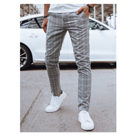 Dstreet Stylové světle šedé kalhoty s károvaným vzorem