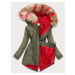 Khaki-červená dámská zimní bunda "parka" (X619X)