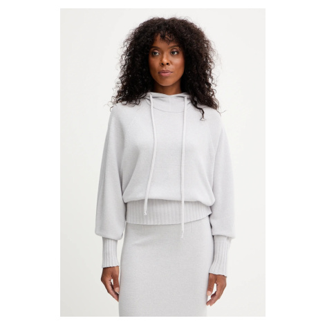 Vlněná halenka Twinset dámská, šedá barva, s kapucí, hladká, 252TF3041