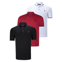 TRIPLE SET T8586 DEWBERRY MEN'S T-SHIRT-BLACK-WHITE-BURGUNDY