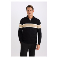 DEFACTO Standard Fit Regular Cut Turtleneck Half Zipper Striped Knitwear Sweater