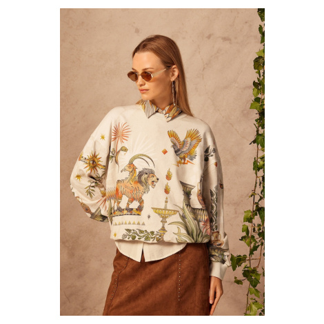 Bavlněná mikina Medicine dámská, béžová barva, vzorovaná