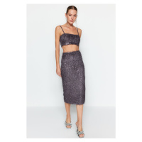 Trendyol Silver Fringed Sequin Midi Skirt