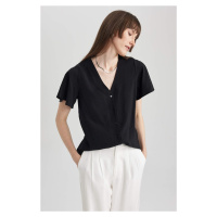 DEFACTO V Neck Regular Fit Short Sleeve Blouse