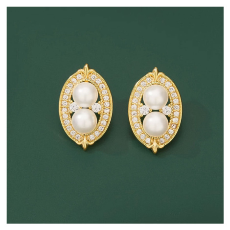 Éternelle Náušnice s pravou perlou a zirkony Desireé E1439-A022 Zlatá Bílá
