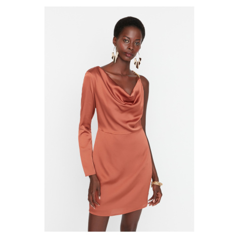 Trendyol Elegant Evening Dress with Cinnamon Satin Shoulder Detail