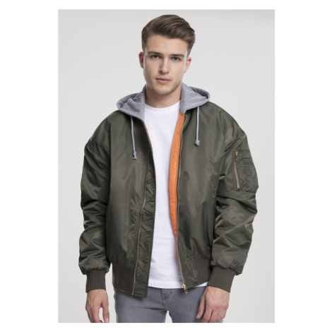 Hooded Oversized Bomber Jacket - olv/gry