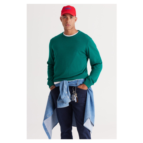 ALTINYILDIZ CLASSICS Men's Dark Green Standard Fit Normal Cut Crew Neck Knitwear Sweater.