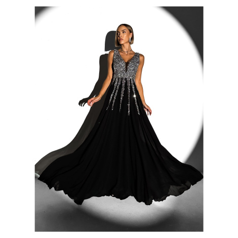 Černé dlouhé plesové šaty NASIA s flitry