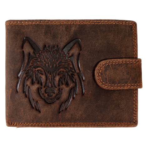 WILD Luxusní pánská peněženka s přezkou - Vlk - hnědá